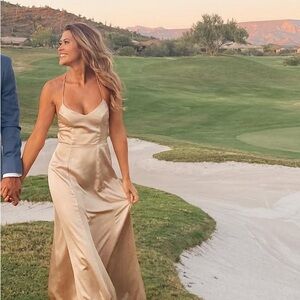 Show Me Your MuMu Gold Spaghetti Strap Sundress